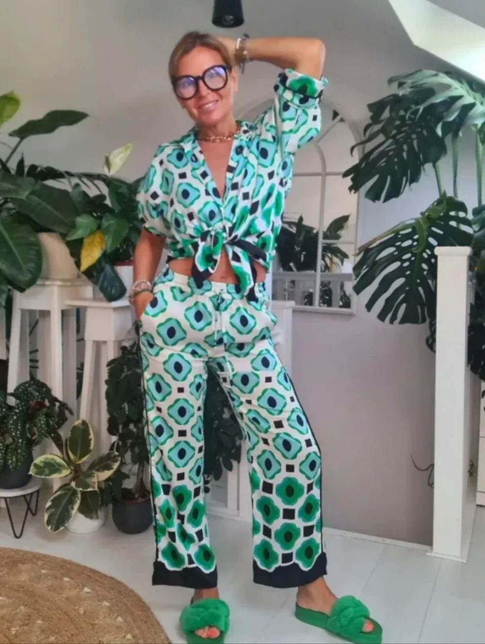 ZARA 2pc SET CO ORD Flowy Geometric Print Pants and TopSIZE XL/XXL